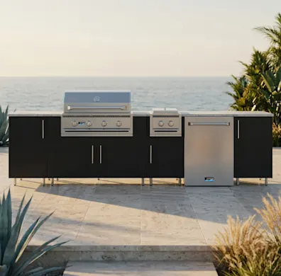 Luxury modern outdoor kitchen with exterior laminate countertops