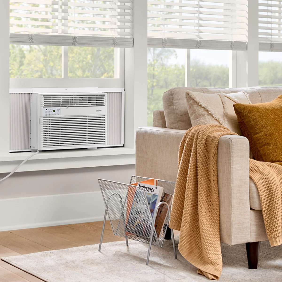 Window air conditioner unit in a living room