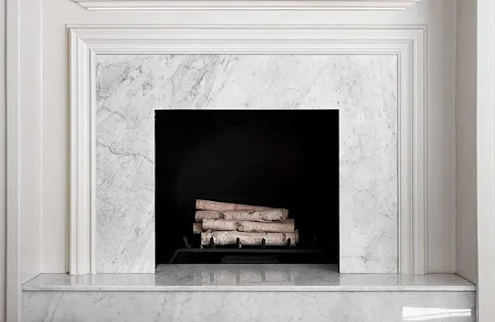 Large modern white fireplace