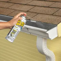 Gutter sealant in action; orange paint brush icon