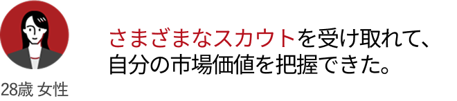 さまざまなスカウトを受け取れて、自分の市場価値を把握できた。