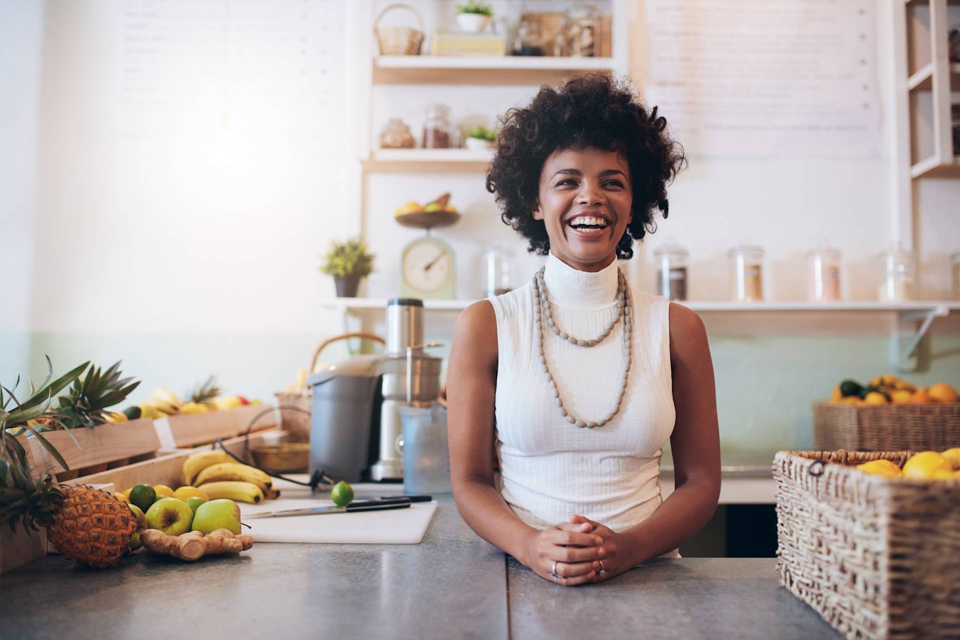 Happy juice bar owner