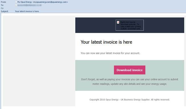 Opus Energy - Fraudulent email alert [Spoof]