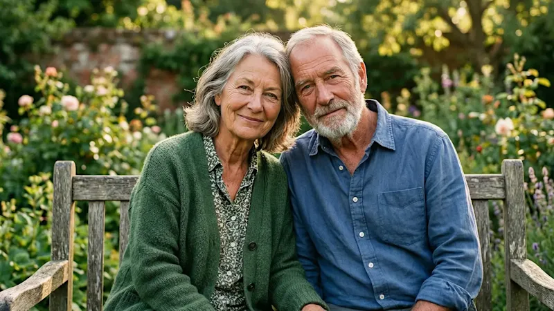 An authentic, relaxed senior couple sitting on a garden bench, representing the peace of mind that comes with securing a Lasting Power of Attorney.