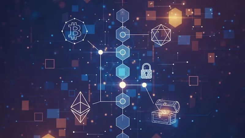 A photo of physical Bitcoin and Ethereum coins resting in front of a computer screen showing a financial data chart.