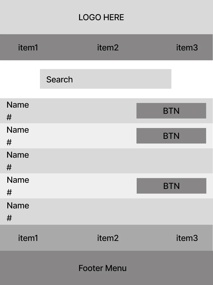 Where the design started: a deliberately plain wireframe of the core loop — search, find the name, hit one button. Every layout decision after this defended that simplicity.