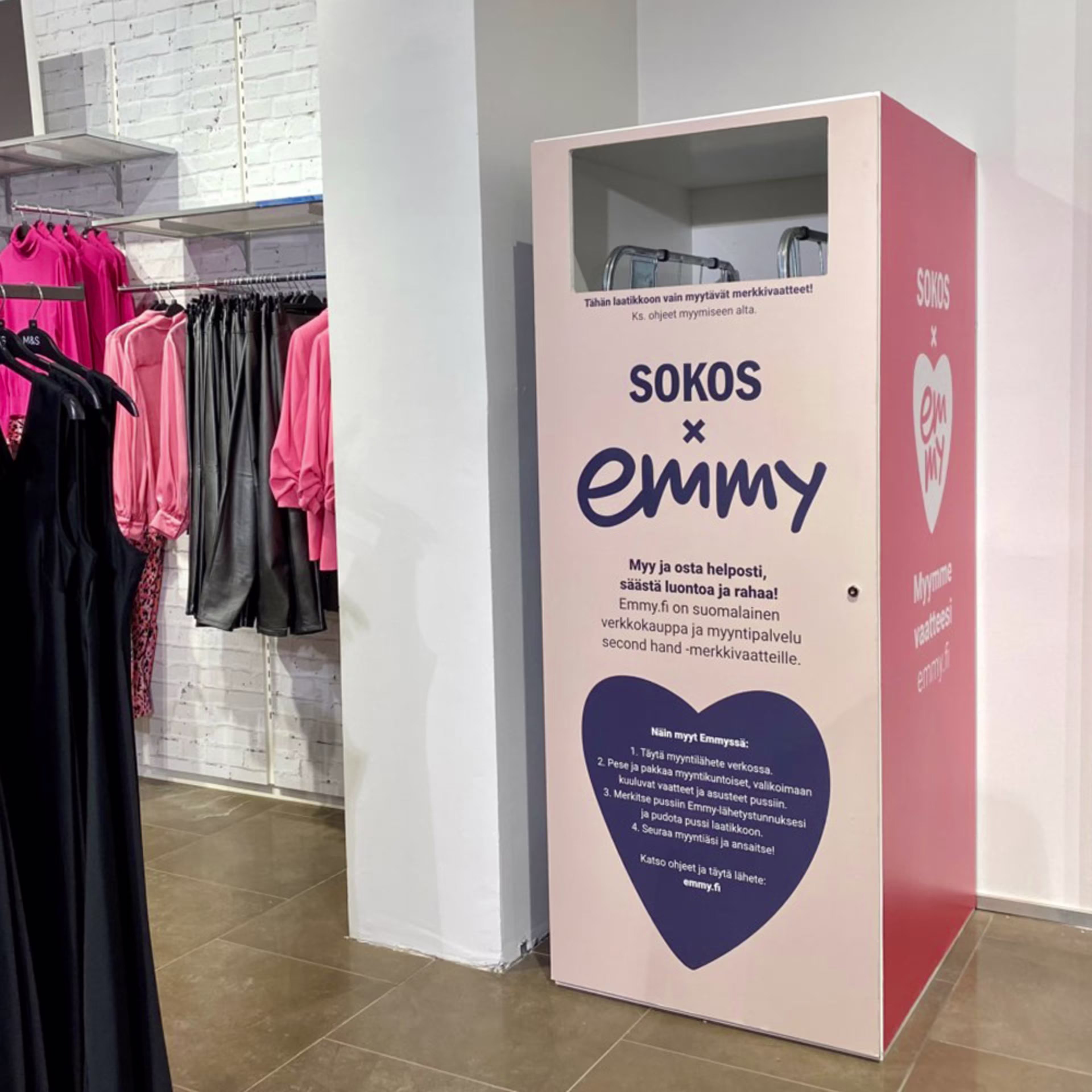 Emmy ja Sokos tekevät vaatekierrätyksestä yhtä helppoa kuin pullonpalautuksesta – myyntilaatikot tulevat Prismoihin pääkaupunkiseudulla