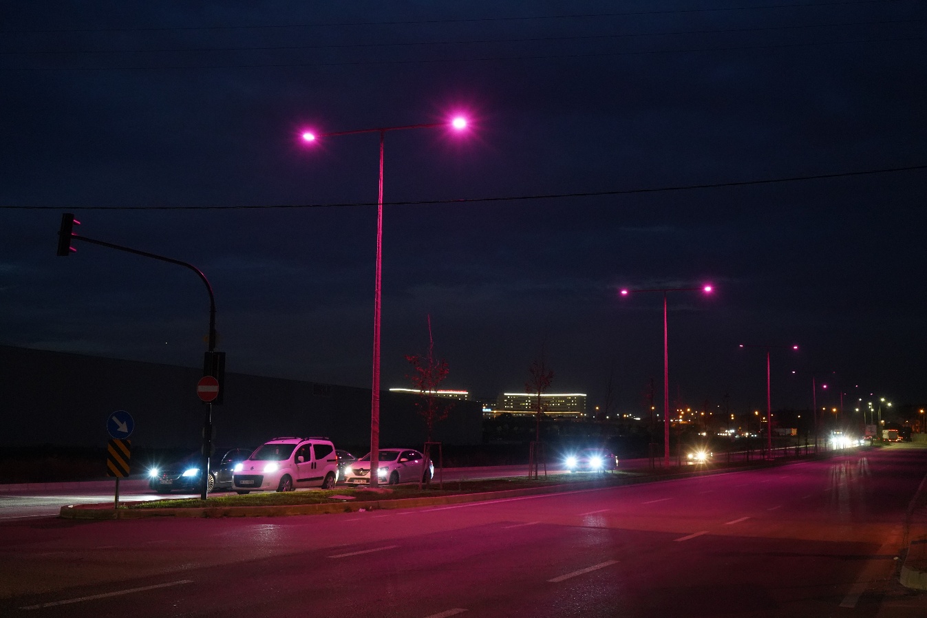 Street lighting on high-traffic routes switched to pink for Breast Cancer Awareness Month.