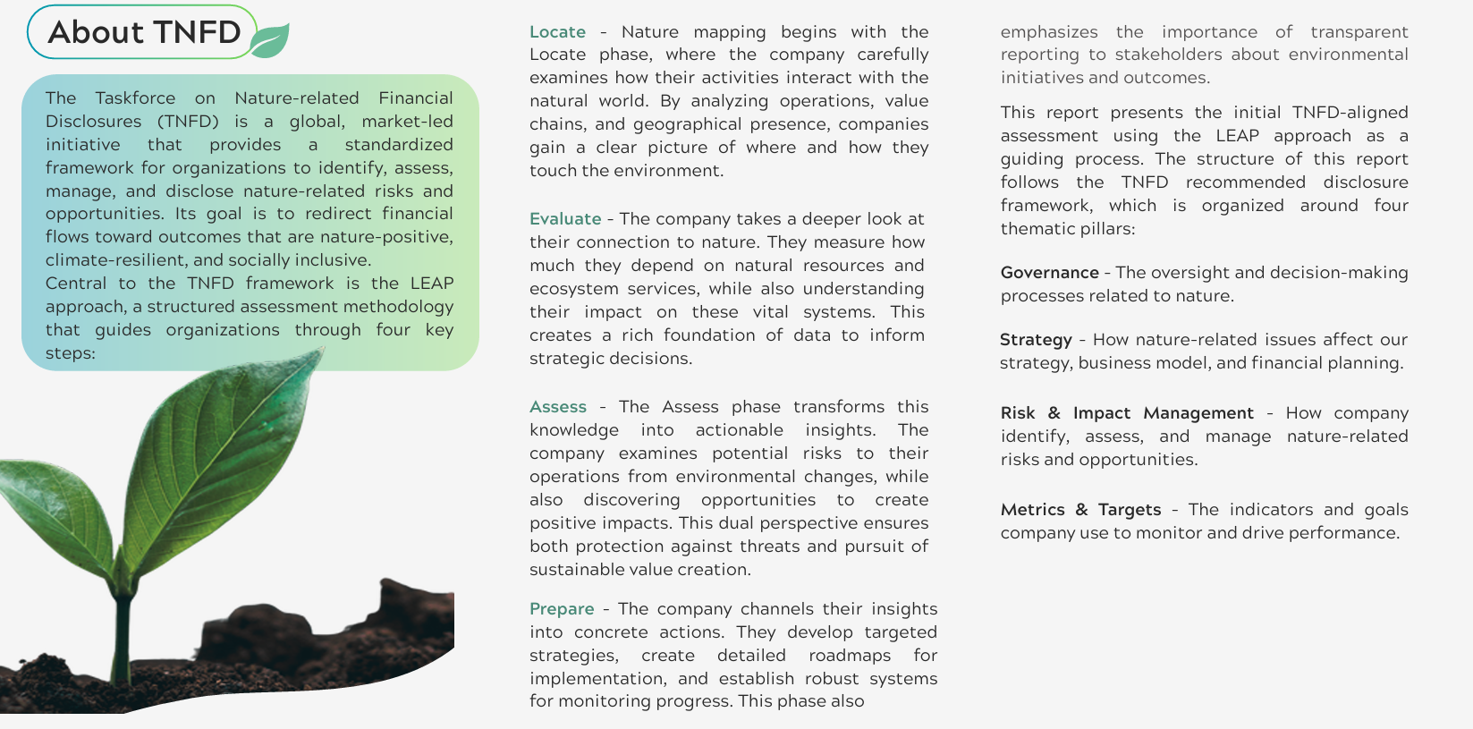 TNFD LEAP approach used to identify, assess and prepare for nature-related risks and opportunities