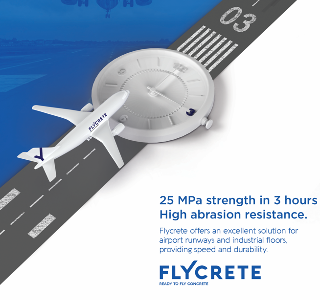 The rapid-hardening binder reaches 25 MPa strength within three hours, allowing airport runways and industrial floors to reopen in hours rather than days