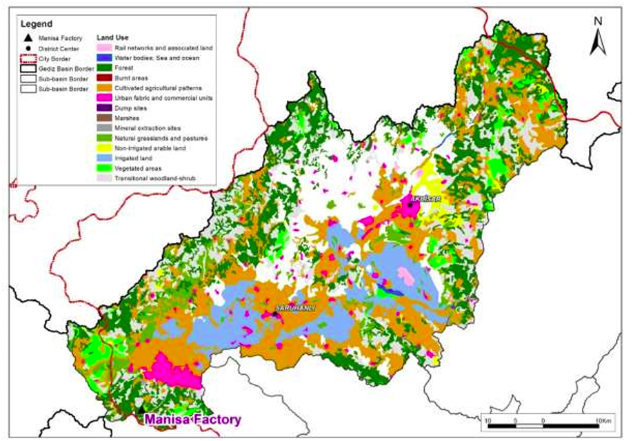 Land use across the Gediz basin around the Manisa plant: plant water recovery and on-farm drip irrigation are managed together within the basin rather than as separate programmes