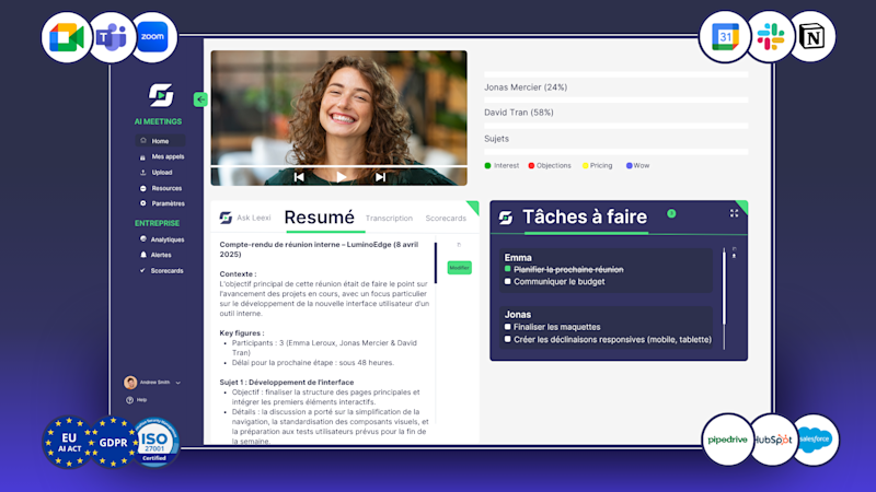 Leexi offre une palette plus large de fonctionnalités pour tous les types de métiers avec des offres adaptées à vos besoins