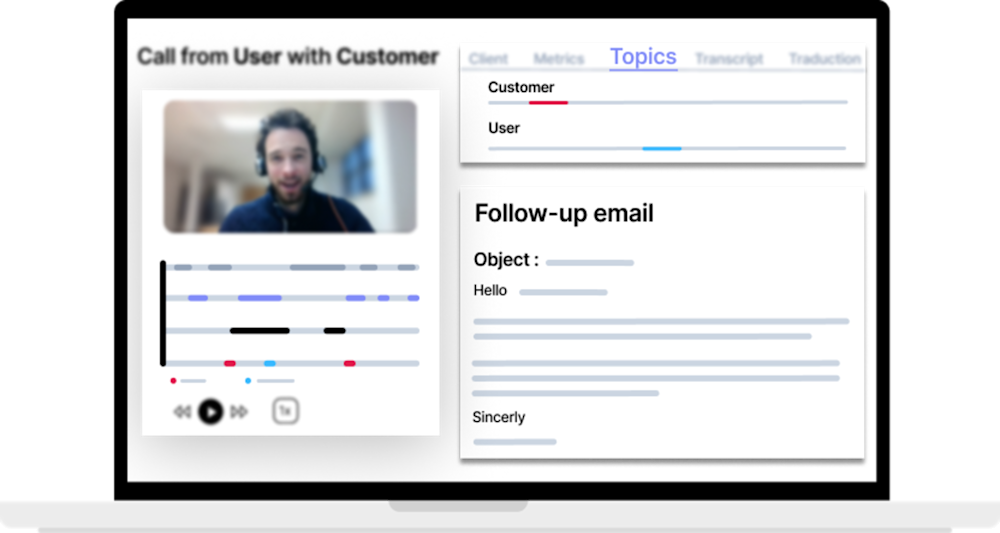 ## Improve your tracking and analysis
- By generating automatic summaries, AI meeting allows you to re-read the questions and issues discussed during your calls. You'll be able to monitor and analyze the content of your calls more effectively.
- This helps to identify key moments in order to make more informed decisions during subsequent discussions.