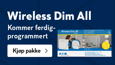 Wireless Dim All startpakke kommer ferdigprogrammert med enkel trykknapp og universal dimmeaktuator.