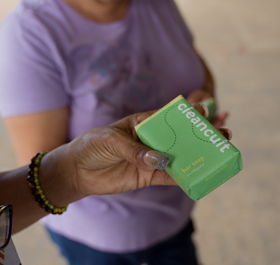 Woman holding a bar of soap