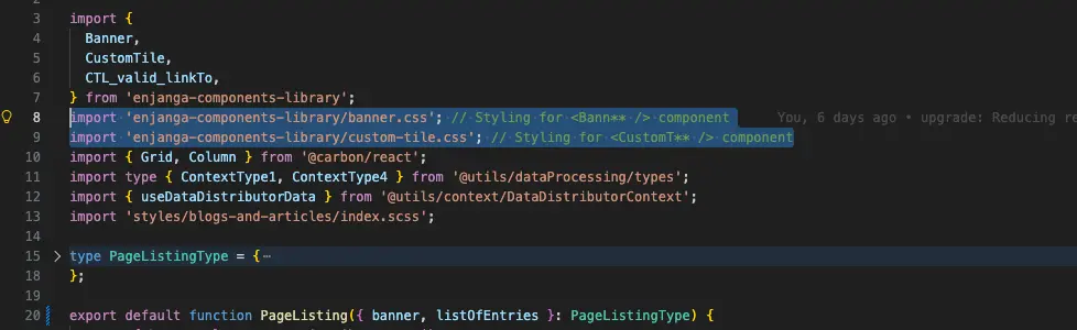 Routes selectively import the exact component styles they need rather than loading a monolithic CSS bundle.