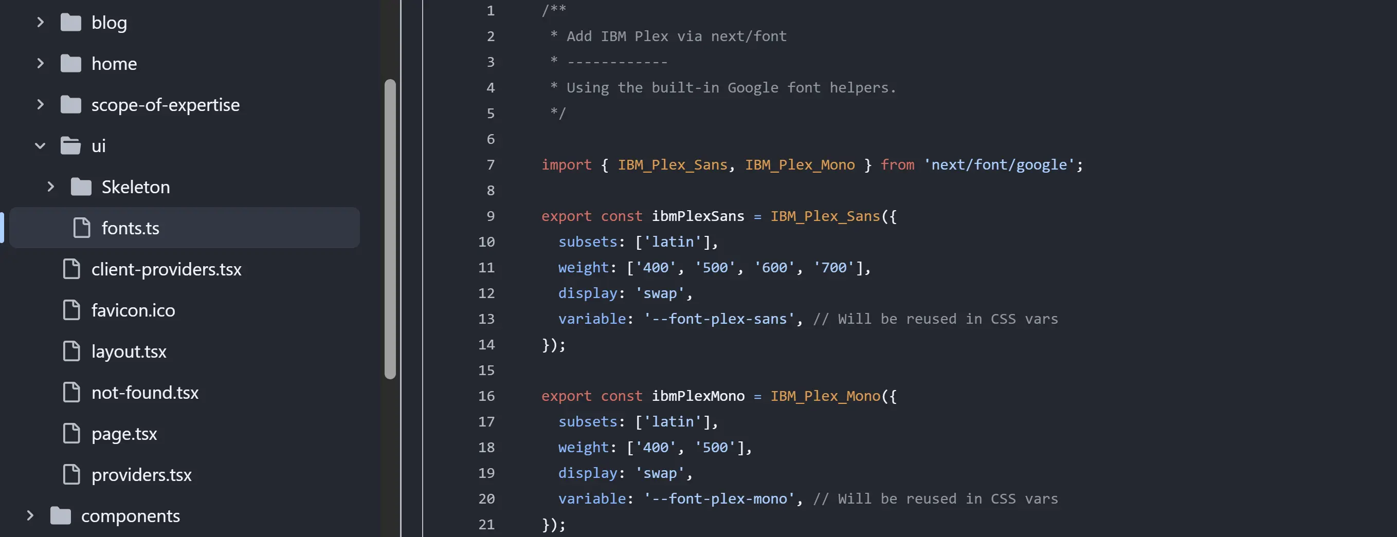 Fonts are automatically preloaded and optimized by Next.js, eliminating unnecessary CSS and reducing render-blocking overhead.