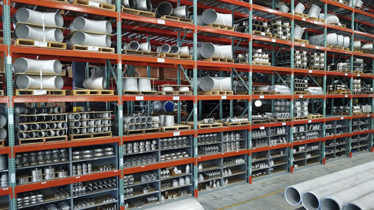 warehouse shelving with pipe fittings