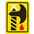 Black ax icon dripping red blood on yellow rectangle background.