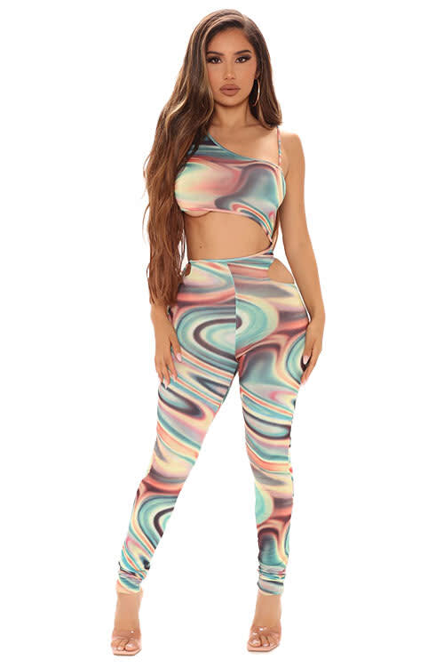 Swirl Print Cutout Jumpsuit
