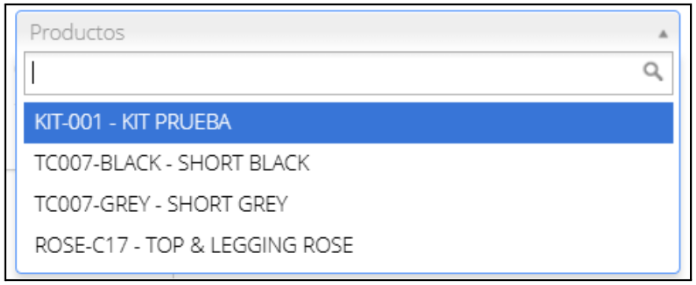 Productos existentes 