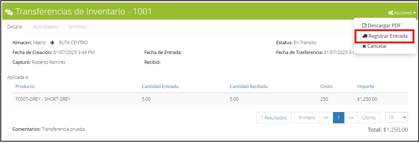Registrar entrada