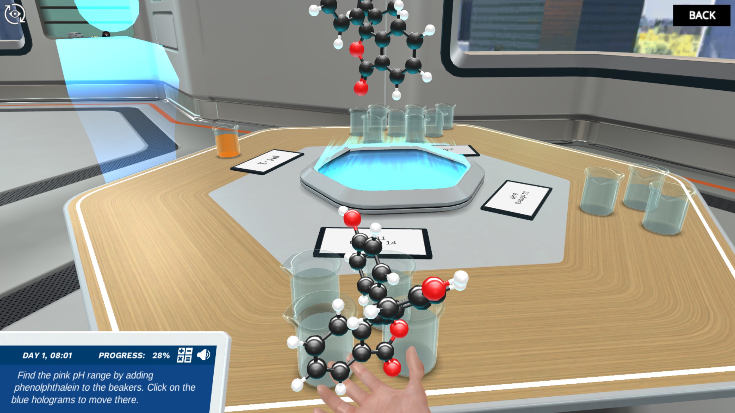 The phenolphthalein molecule in your hands, ready to add to the beakers on the Theory Bench.