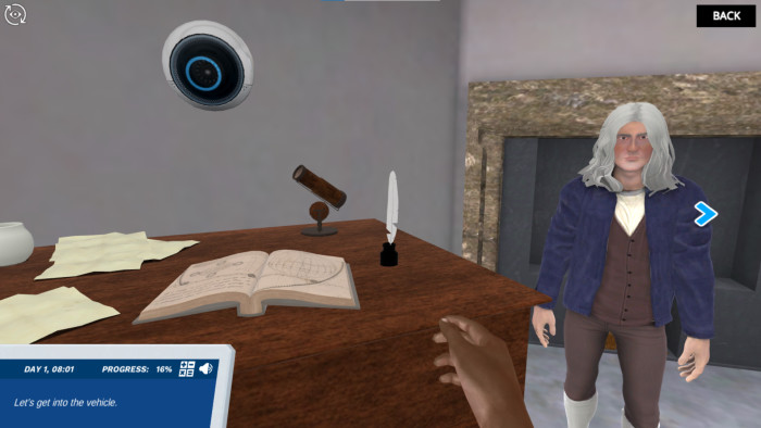 Preview of Newton in his study simulation.