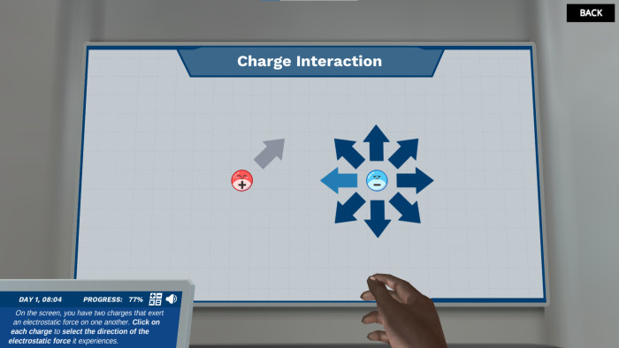Preview of Interactive minigame to select the direction of the electrostatic force simulation.