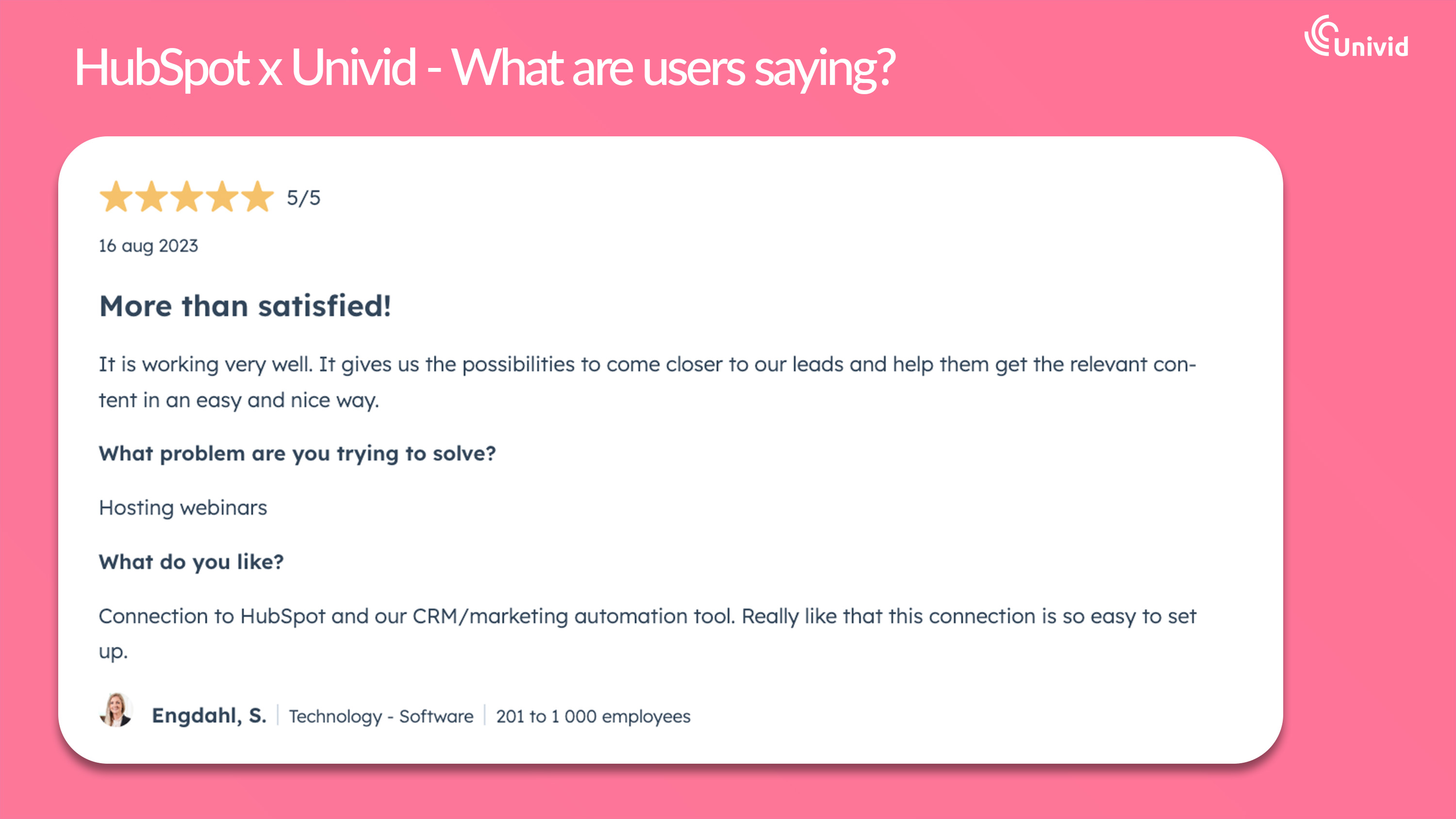 HubSpot webinar integration to Univid - User review #2