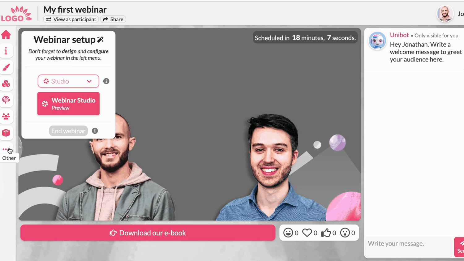 Create webinar template in Univid