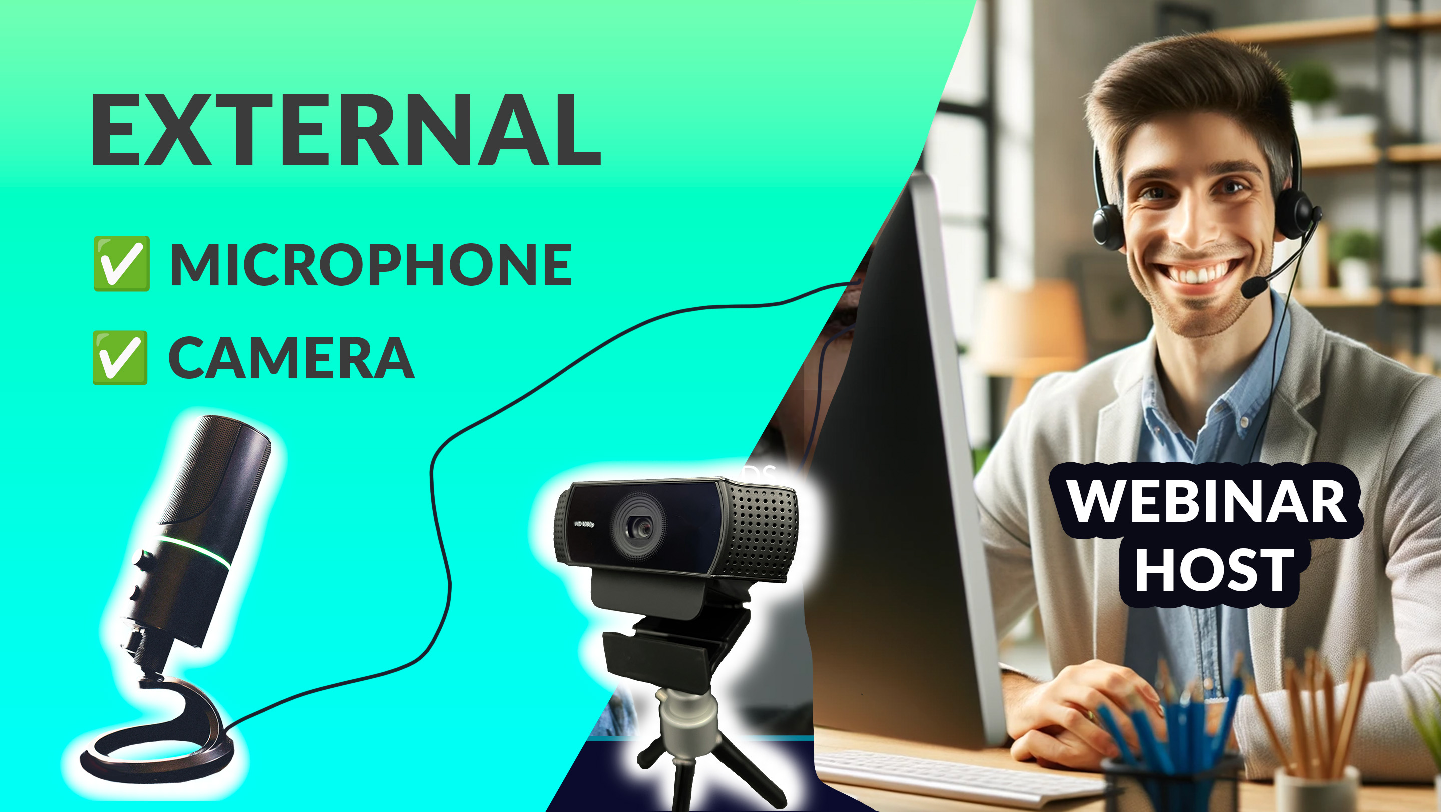 Here is how to use an external video camera and mic in a webinar.