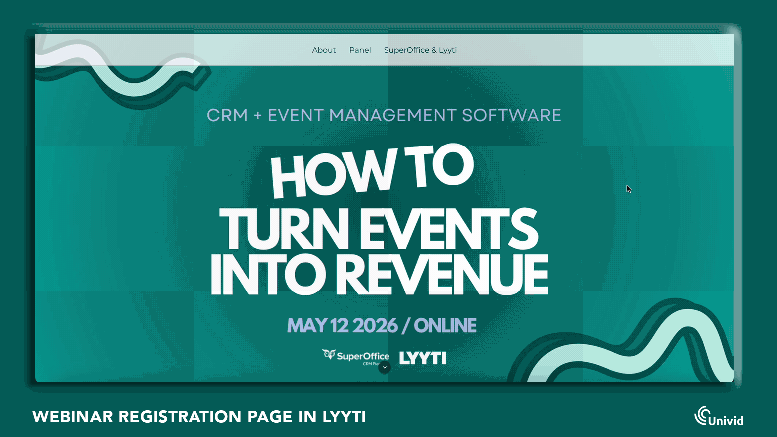 Lyyti webinar registration page connected to Univid:s webinar software