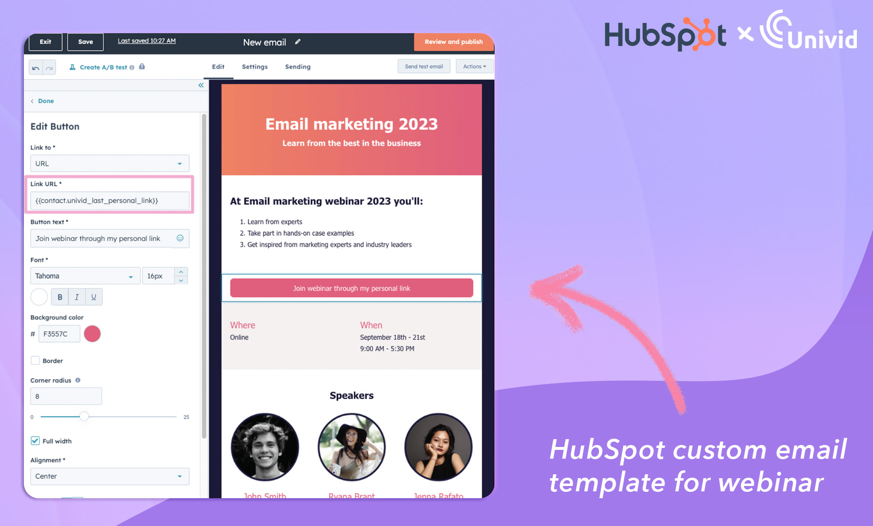 HubSpot Custom Email Template for Webinar with Personal Link