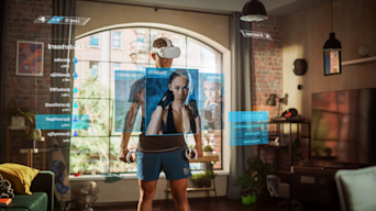 Man Using Virtual Reality Headset in Metaverse for Boxing in Video Game