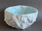 Medium bone china crumple, turquoise underglaze, transparent glaze, shell sprig additions, rock pool series h8cms