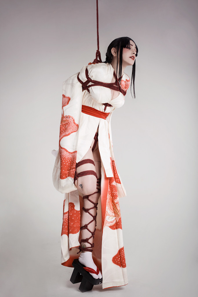 Shibari by Azzky suspension photoset with cosplay model Senedy in