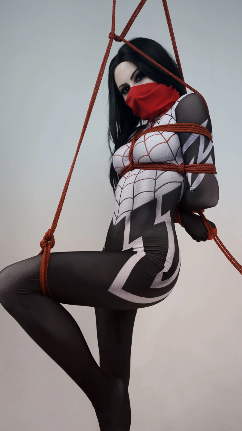 Marvel Silk cosplay shibari shooting with Lady Integra - gallery image 11