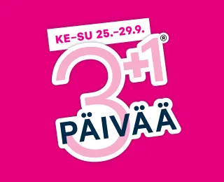 3+1 PÄIVÄÄ 25.–29.9. Sokoksella, Sokos Emotionissa ja verkkokaupassa. Tervetuloa tekemään löytöjä huippuedullisesti kosmetiikan, muodin, kodin ja hyvinvoinnin valikoimasta.