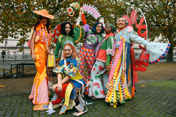 Alisa Ruzavina's Love Bomb collection at UAL’s Parade for Climate Justice photographed by Ana Blumenkron.