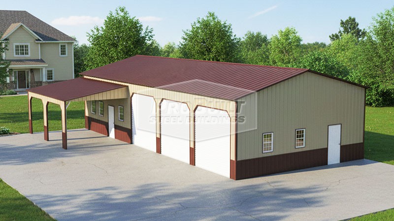38x55x12 Garage with Lean-To | ProBuilt Steel