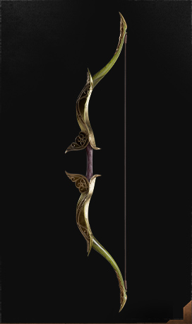 Image of a long bow with gold decals 