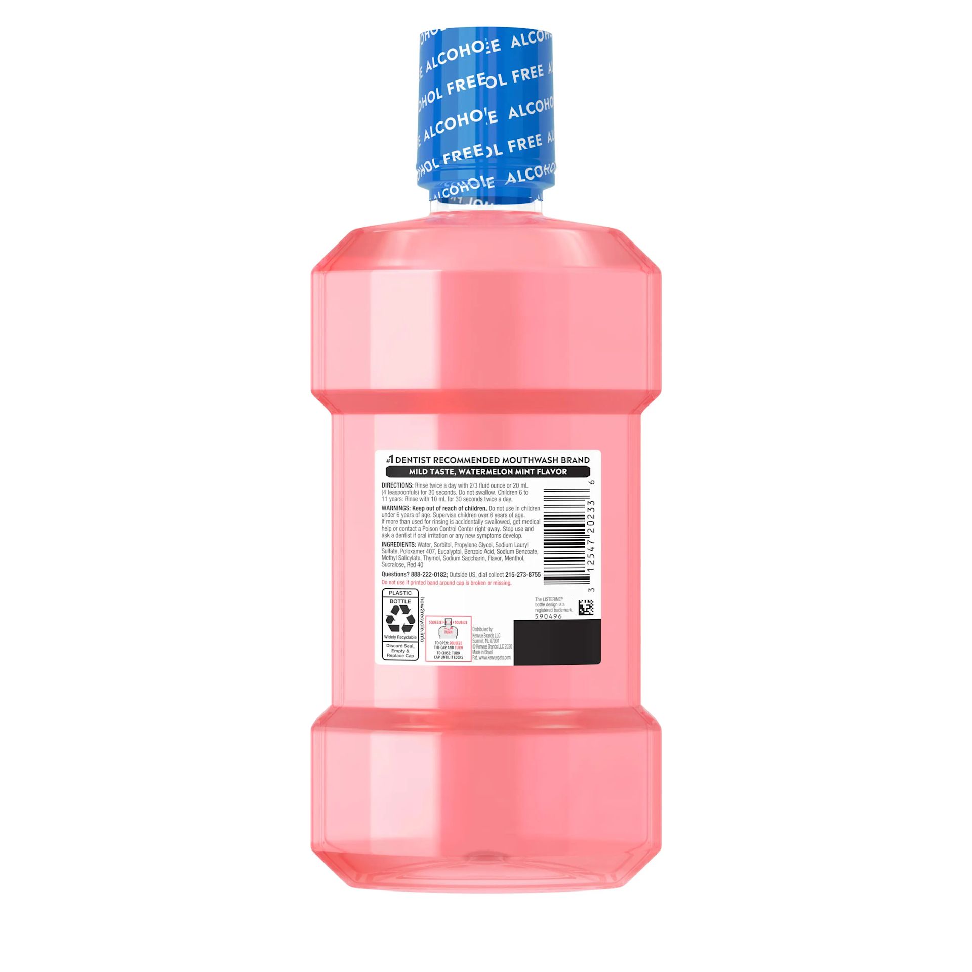 Back pack shot of LISTERINE® Watermelon Mint Alcohol Free Mouthwash 500mL