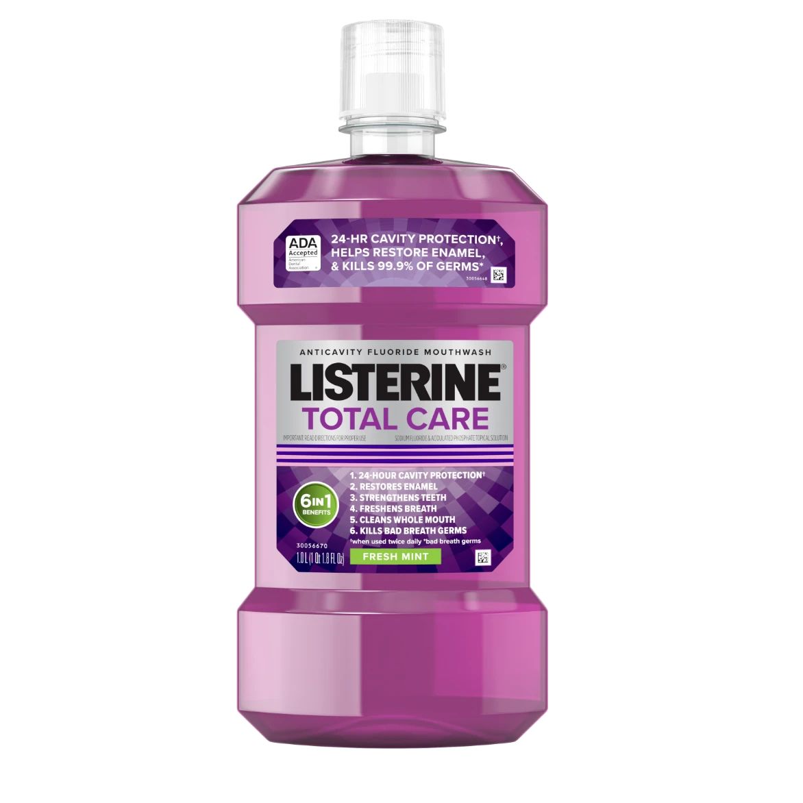 Front Pack shot of LISTERINE® TOTAL CARE Anticavity Fluoride Mouthwash FRESH MINT 1L