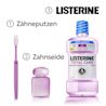 Drei Schritte der Mundpflege: 1 Zähneputzen, 2 Zahnseide, 3 LISTERINE® Total Care Mundspülung als abschließender Schritt.