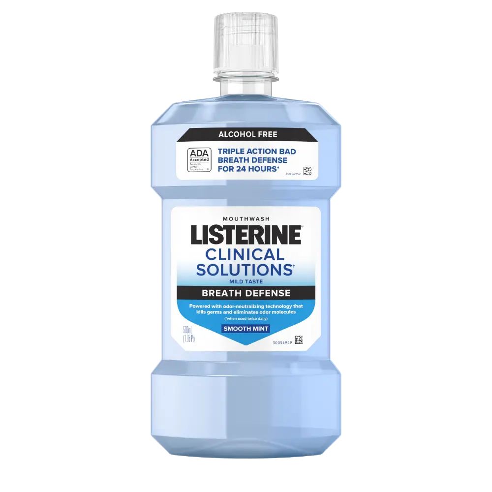 Front Pack Shot of LISTERINE® Clinical Solutions Breath Defense Alcohol Free Mouthwash for Bad Breath 500mL
