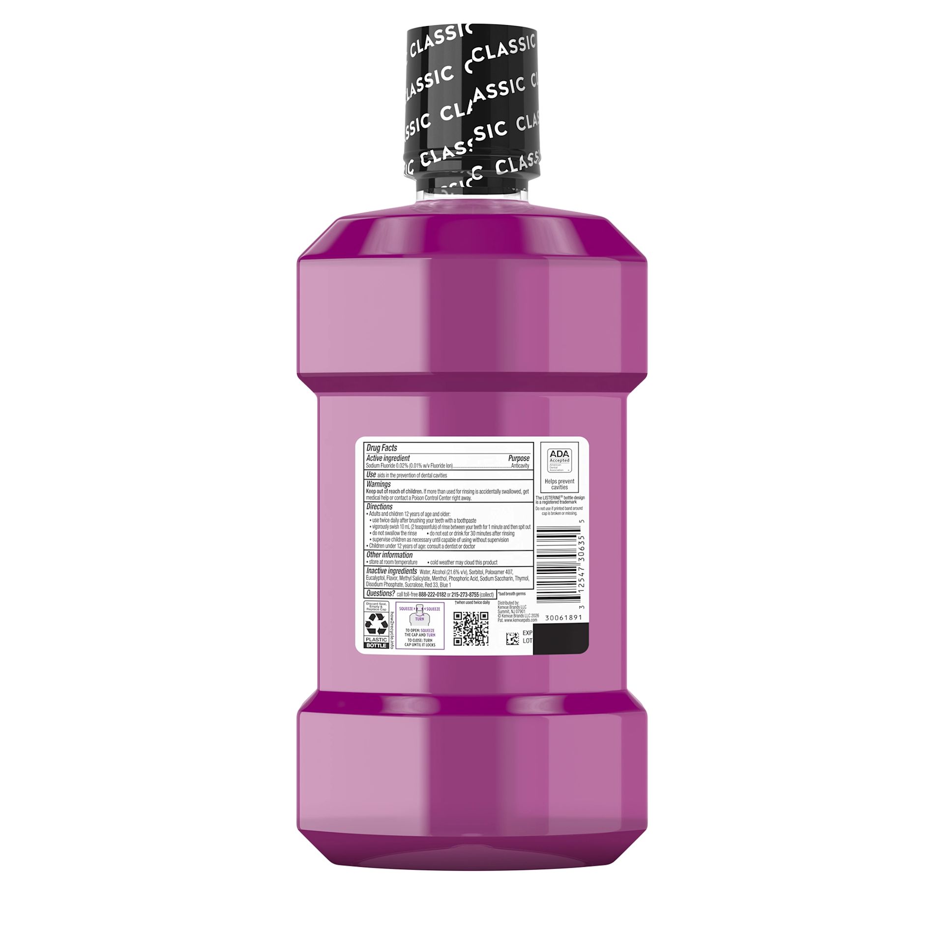 LIS USA US 312547306355 523063586 686311 Total Care Intense 1L PR 00180 Back pack shot of LISTERINE® TOTAL CARE Intense Anticavity Mouthwash, Intense Mint 1L