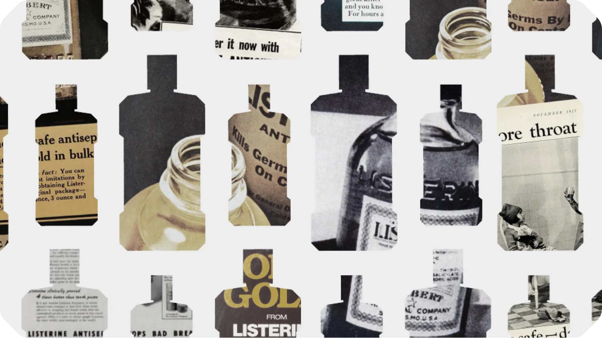 LISTERINE® Our History banner, image featuring some journal related along the years.
