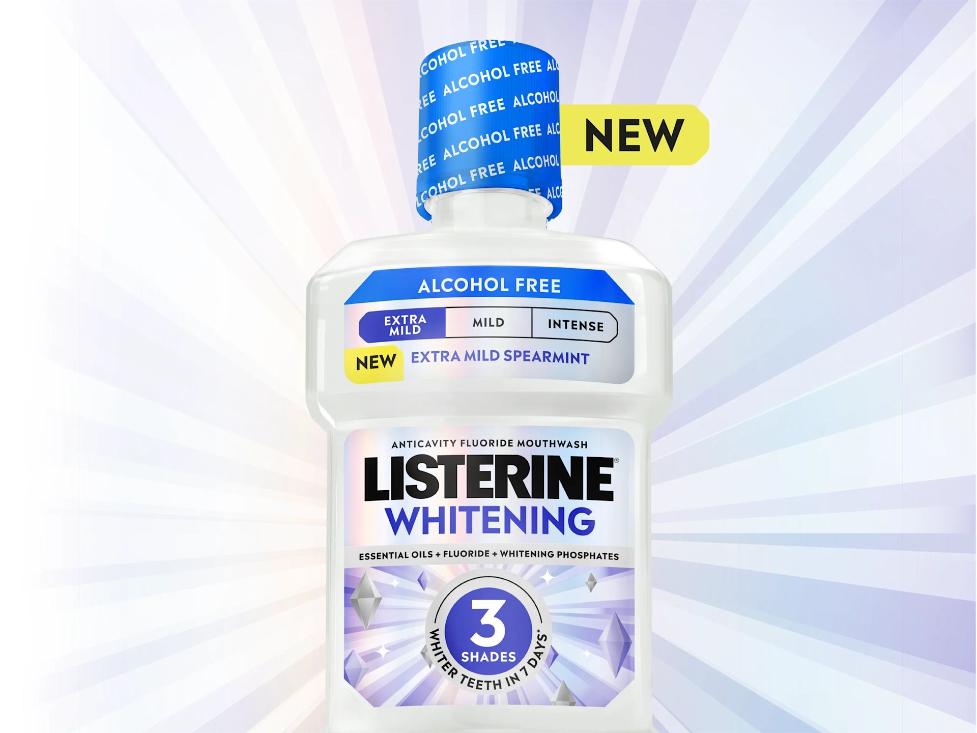 Banner highlighting NEW LISTERINE® WHITENING 3 Shades Whiter Teeth in 7 Days!
