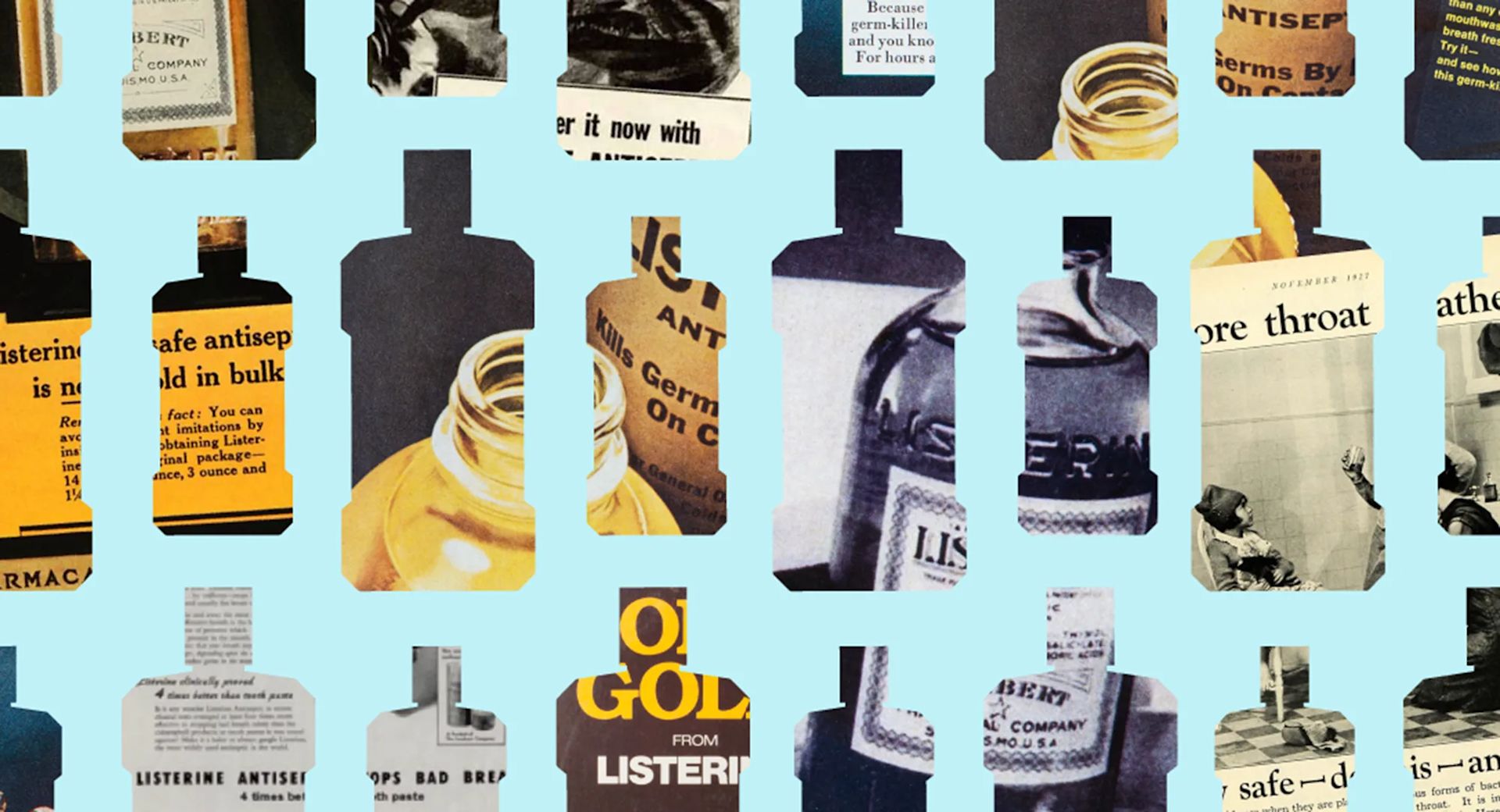 LISTERINE® Our History banner, image featuring some journal related along the years